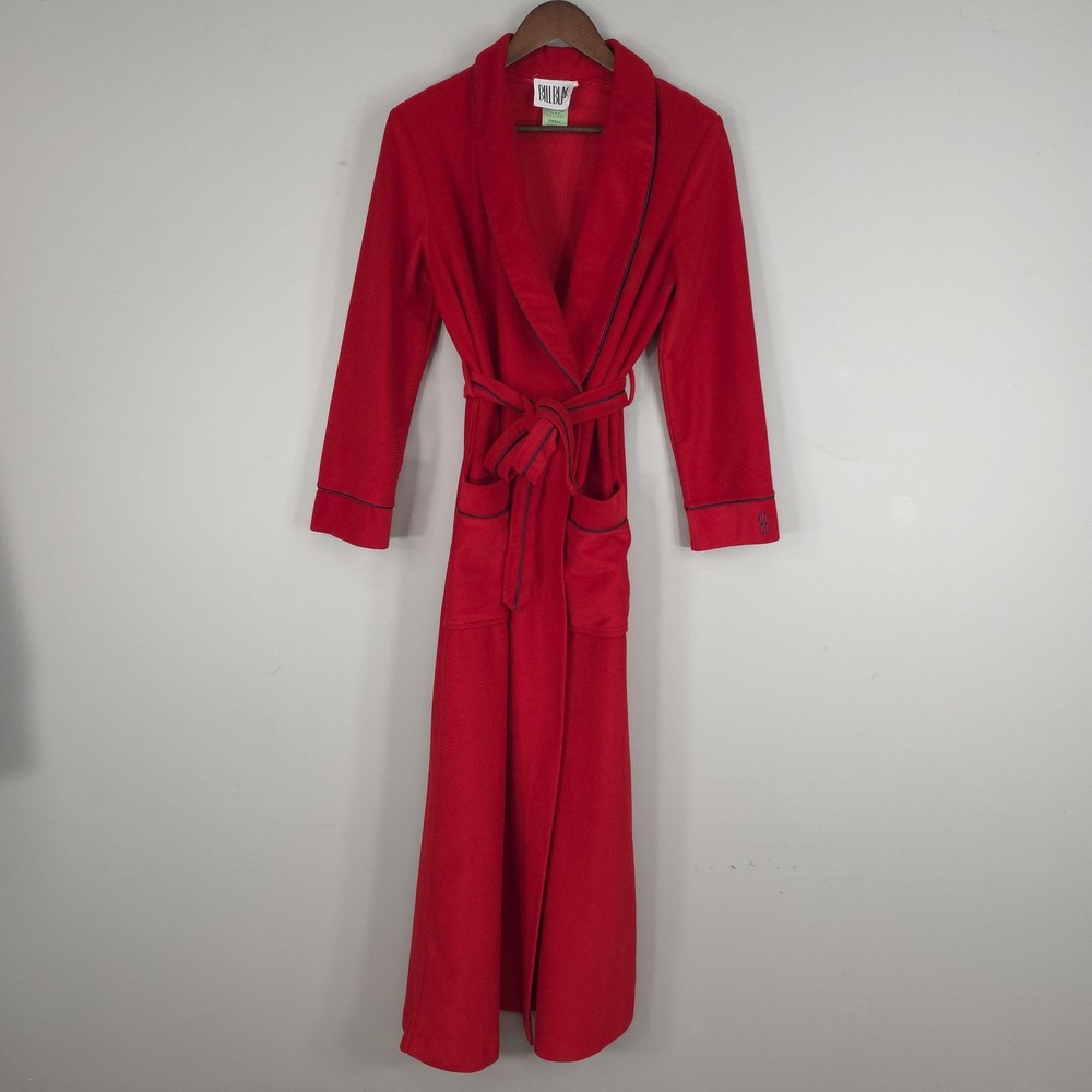 Vintage Bill Blass Robe Womens Small Red Long Knit Belted Logo Made In USA